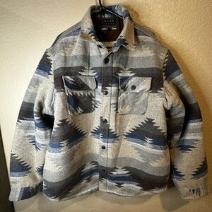 Jachs Men's Geometric Patterned Shirt Jacket in Gray and Blue